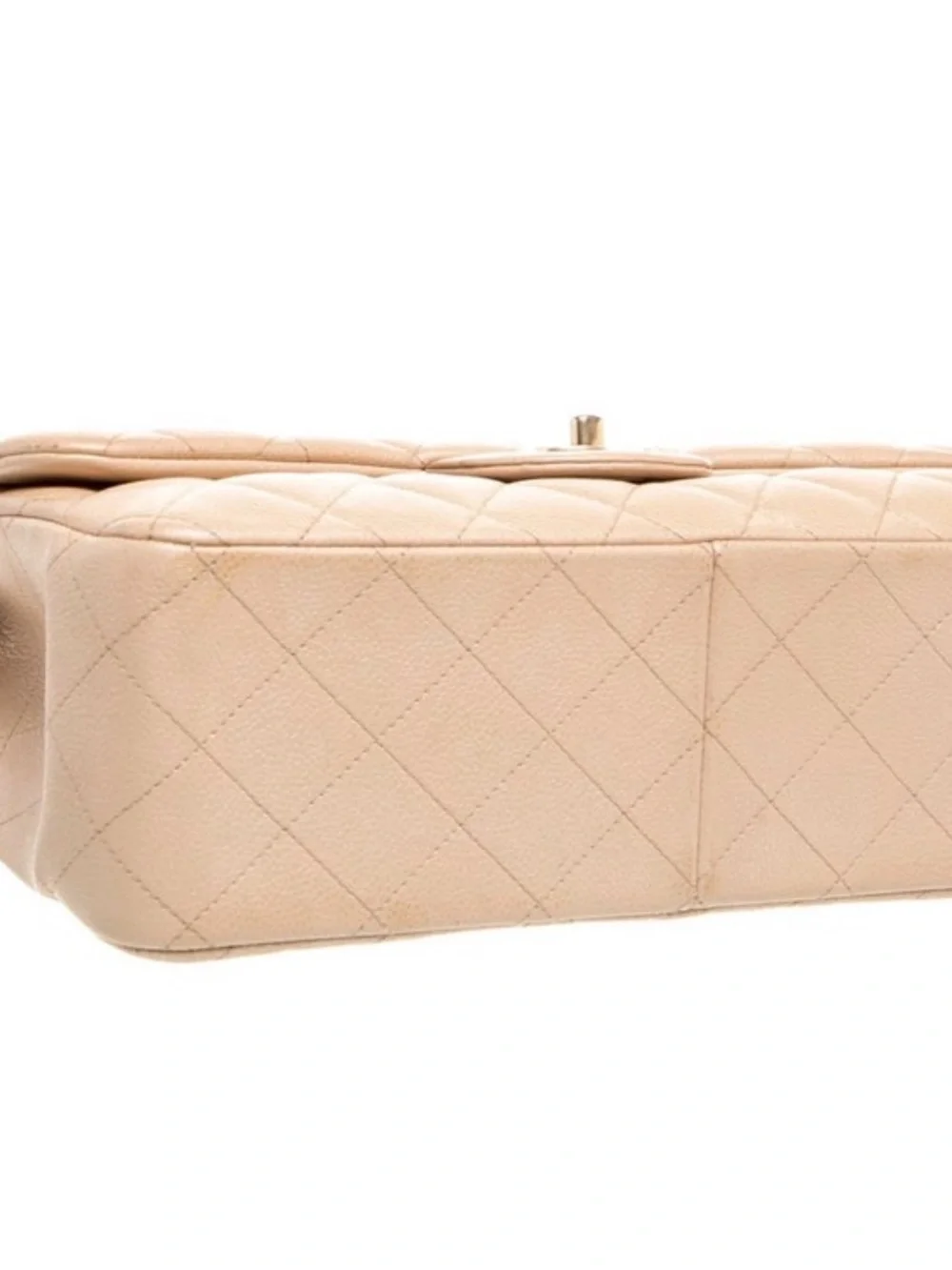 CHANEL Beige Quilted Double Flap Shoulder Bag with Gold Hardware